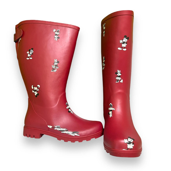 Torrid Disney 9WW Wide Mickey Minnie Mouse Mid Calf Red Rainboots Rain Boots New - Picture 1 of 7